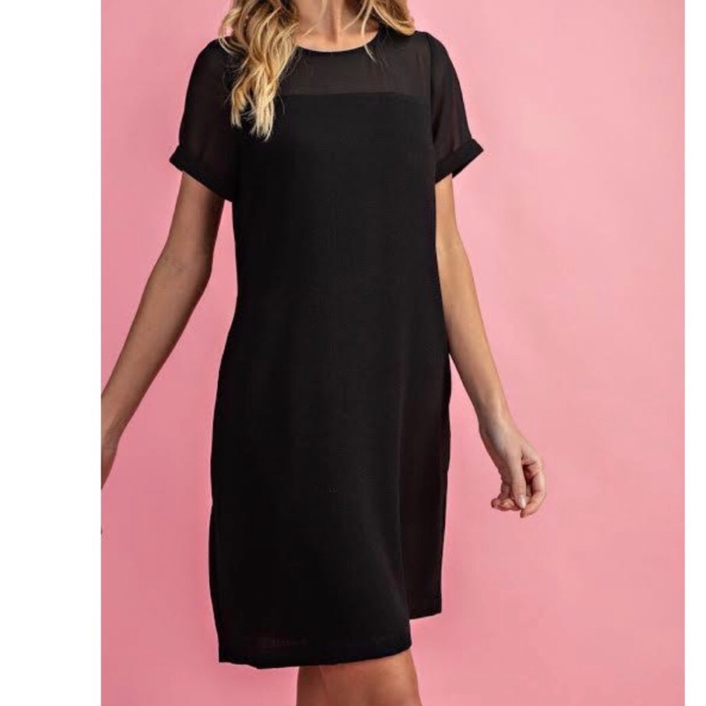 Mesh detailed chest classic mini dress